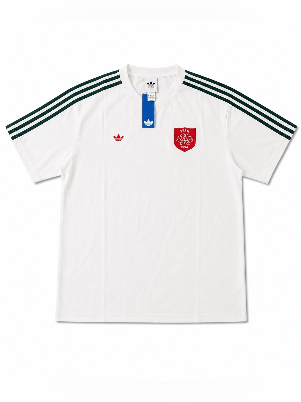 Adidas Original Team 1994 White Tee with Dark Green Stripes